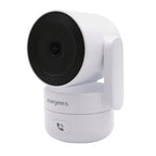 Cámara de seguridad Energeeks Sentinel Pro blanca con lente negra y botón de llamada frontal