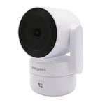 Cámara de seguridad Energeeks Sentinel Pro blanca con lente negra y botón de llamada frontal