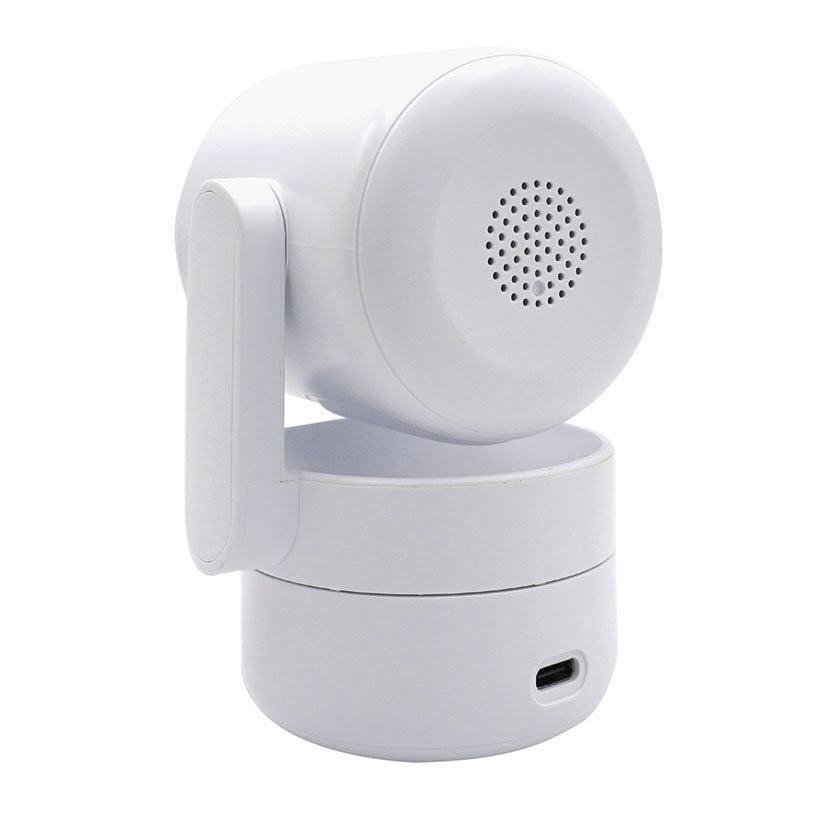 Vista trasera de cámara Energeeks mostrando altavoz integrado y puerto de alimentación USB-C