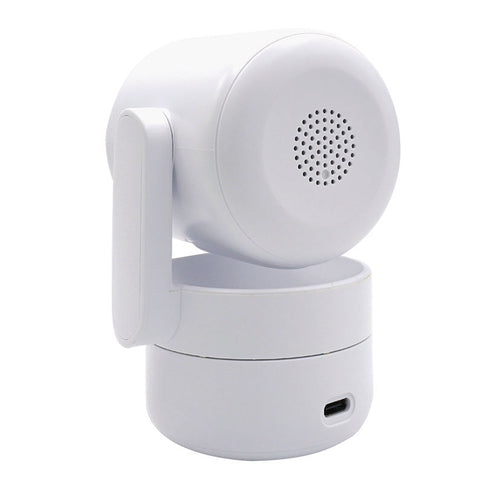 Vista trasera de cámara Energeeks mostrando altavoz integrado y puerto de alimentación USB-C