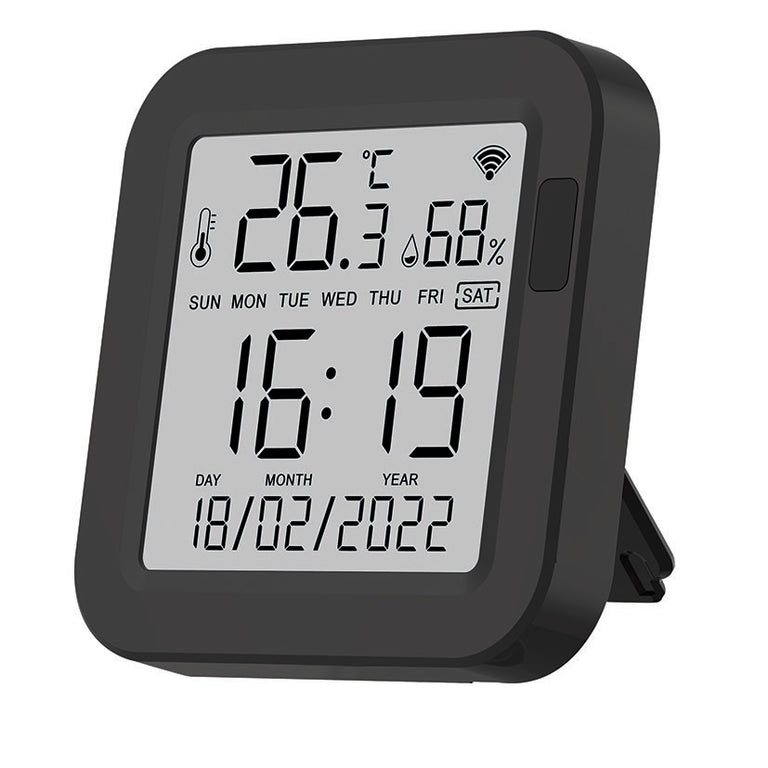Control remoto WiFi universal Energeeks EG-IR003 con pantalla LCD de temperatura, humedad y hora en color negro
