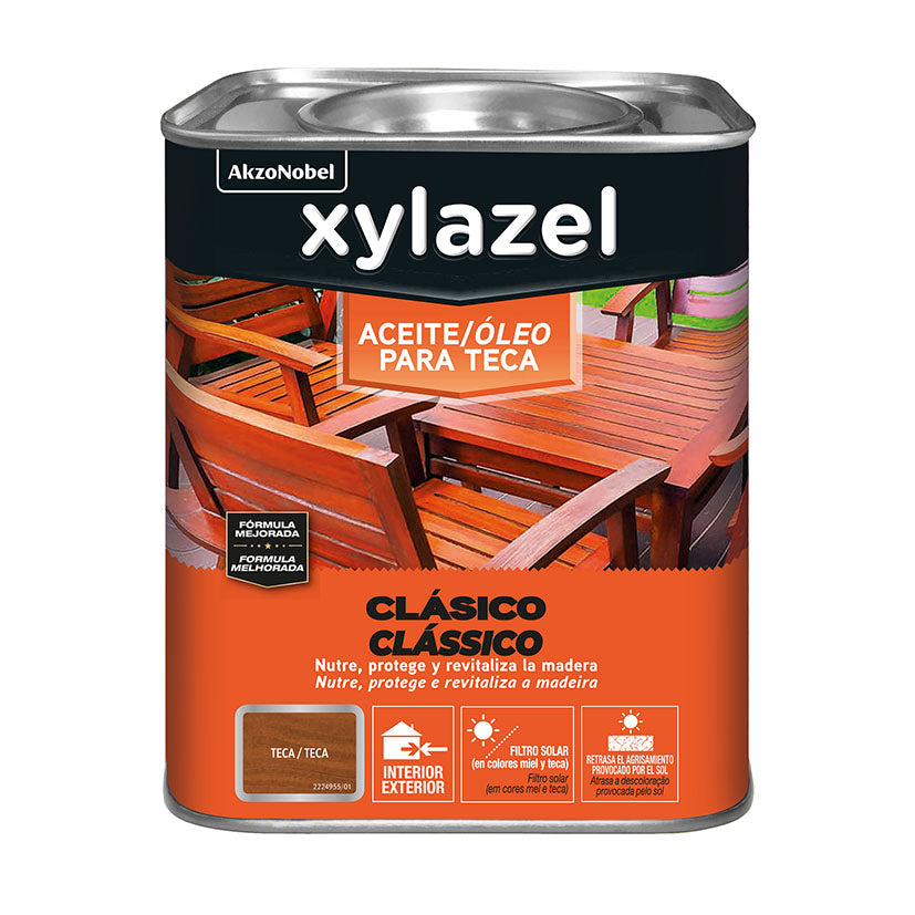 Aceite para teca Xylazel color teca acabado sedoso con filtro solar para maderas exóticas