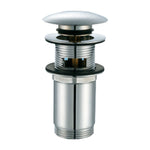 Válvula de desagüe automática click-clack MT inox con tapón abierto y juntas de estanqueidad