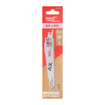 Blíster de 5 unidades de hojas de sierra sable Milwaukee The AX 150mm 5 TPI para cortes de demolición.