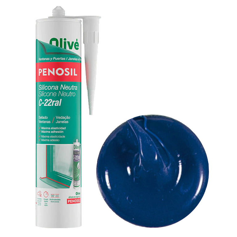 Cartucho de silicona neutra Penosil C-22 color Azul Cobalto RAL 5013 para sellado de ventanas y fachadas