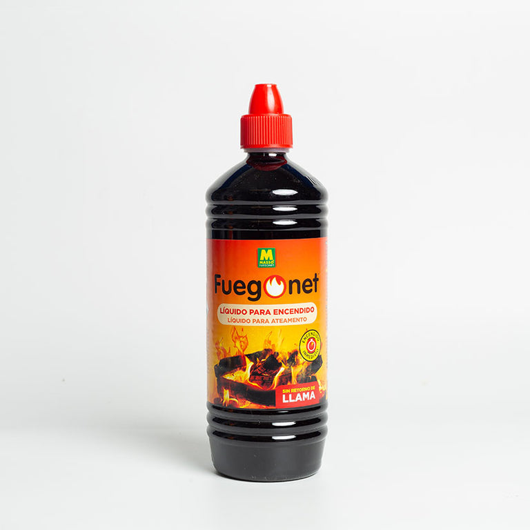 Envase de líquido para encendido Fuegonet de 1000ml con tapón de seguridad rojo.