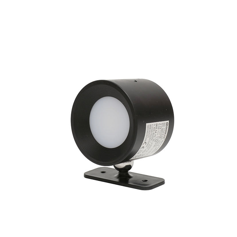 Aplique LED circular negro DUOLEC Bricolight con base orientable de rótula y difusor frontal blanco