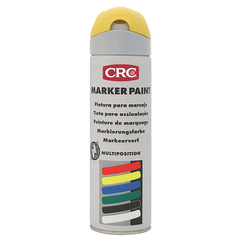 Pintura en spray CRC Markerpaint amarillo con tapón de seguridad y sistema de aplicación 360 grados