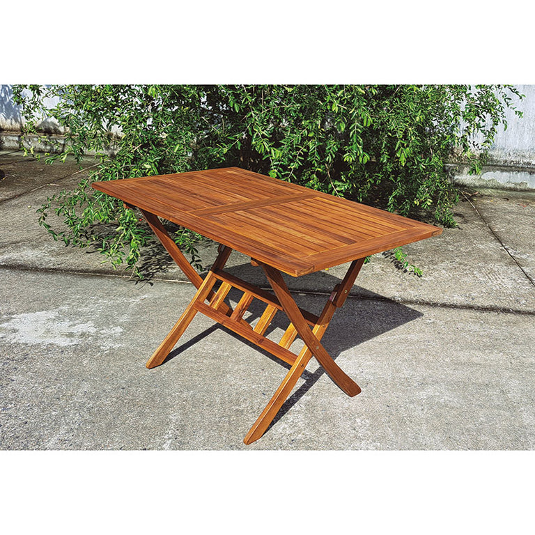 Mesa de terraza plegable con estructura en X de madera de acacia