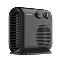 Termoventilador HABITEX HQ-702 negro con mandos giratorios y rejilla frontal, diseño compacto para uso vertical u horizontal.
