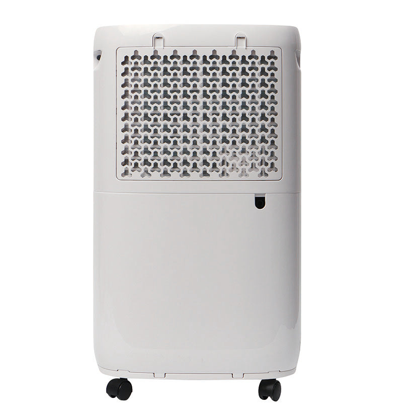 Vista trasera del deshumidificador HABITEX H16001 con filtro de aire y conexión para drenaje