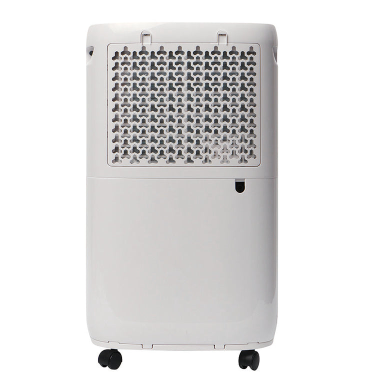 Vista trasera del deshumidificador HABITEX H16001 con filtro de aire y conexión para drenaje