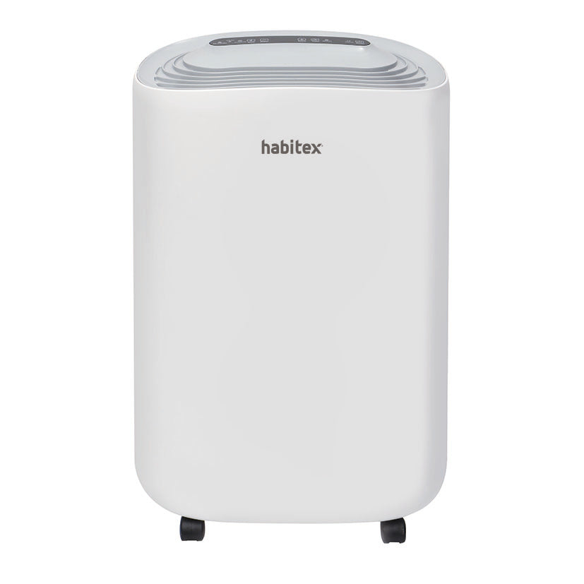 Vista frontal del deshumidificador HABITEX H201 de diseño minimalista y compacto