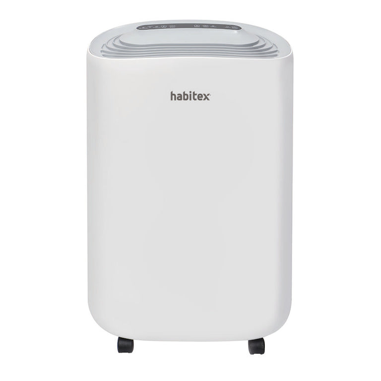 Vista frontal del deshumidificador HABITEX H201 de diseño minimalista y compacto