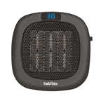 Calefactor cerámico compacto Habitex 700W negro vista frontal con rejilla hexagonal