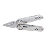 Alicate multiherramienta RATIO InoxMultiTool 18 en 1 abierto mostrando mordazas de acero inoxidable de alta resistencia.