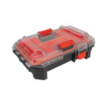 Estuche organizador RATIO 7710H4 con tapa transparente y cierres metálicos rojos