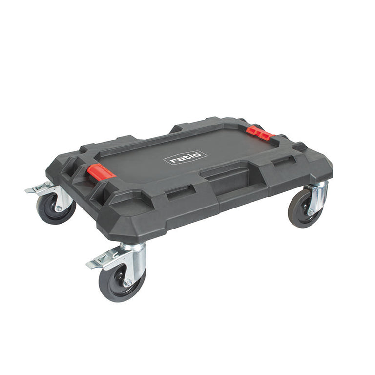 Plataforma rodante negra RATIO 7710H con ruedas giratorias y frenos para transporte de carga pesada.