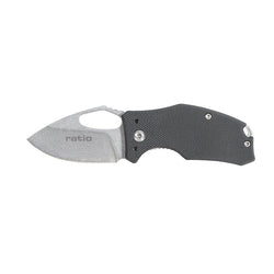 Mini navaja RATIO Inox Sport Tool abierta con hoja de acero inoxidable 3Cr13 y mango G10 negro.
