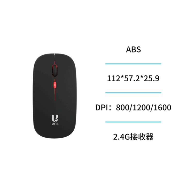 Ratón inalámbrico UNICO negro ultra delgado con tecnología de conexión 2.4G y material ABS