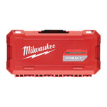 Caja de transporte roja Milwaukee para set de brocas de cobalto con cierre de seguridad y logotipo