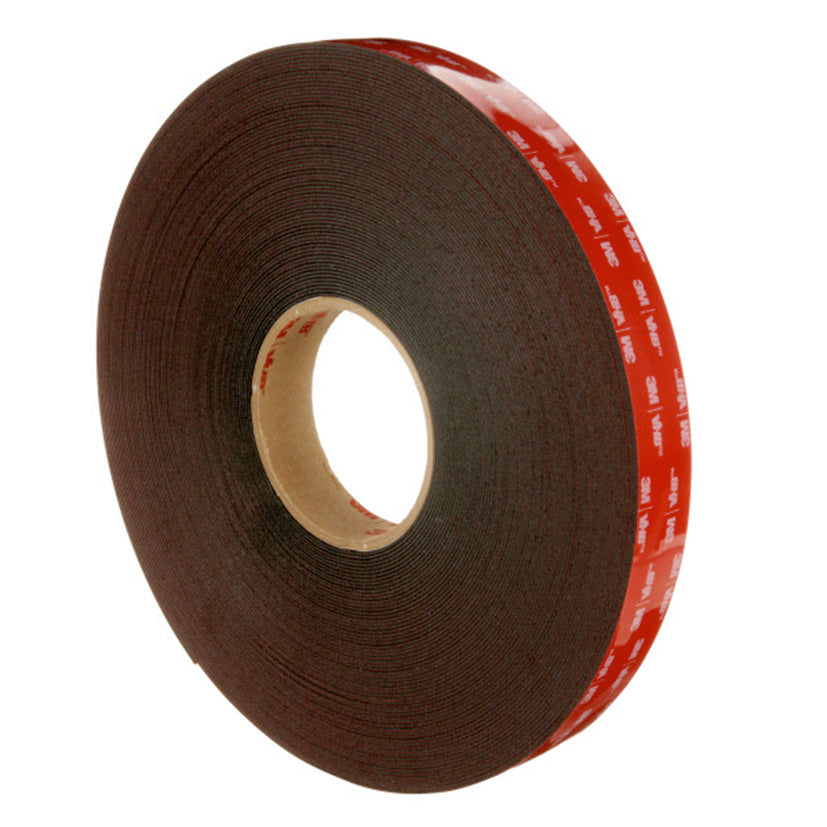 Rollo de cinta de doble cara 3M VHB GPH gris con protector rojo para aplicaciones industriales de alta temperatura.