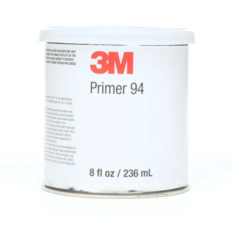 Bote de imprimación 3M Primer 94 de 236 ml para mejorar la adhesión de cintas adhesivas en superficies difíciles.