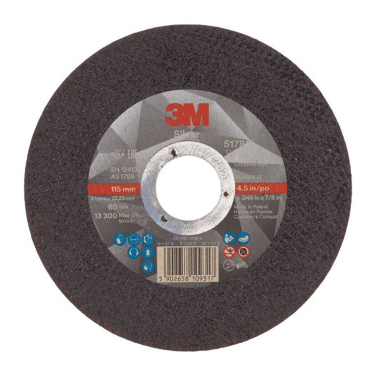 Disco de corte plano 3M Silver T41 de 115mm para acero y acero inoxidable con tecnología de grano cerámico