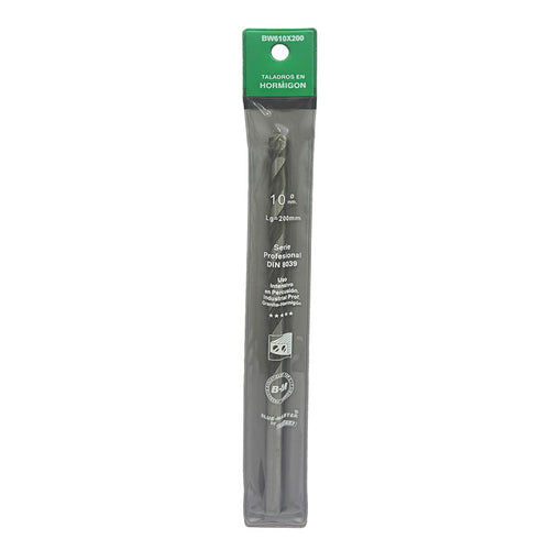 Blíster de broca para hormigón BLUE-MASTER 10x200mm serie profesional DIN 8039 para uso intensivo.