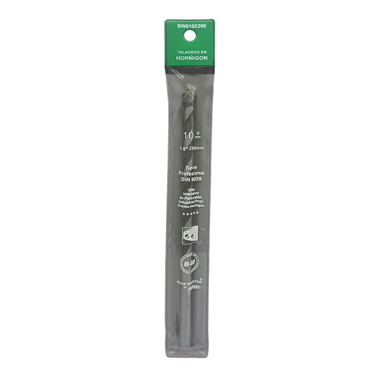 Blíster de broca para hormigón BLUE-MASTER 10x200mm serie profesional DIN 8039 para uso intensivo.