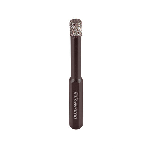 Broca de diamante Blue-Master CPS para corte en seco de porcelánico con mango hexagonal y acabado mate negro.