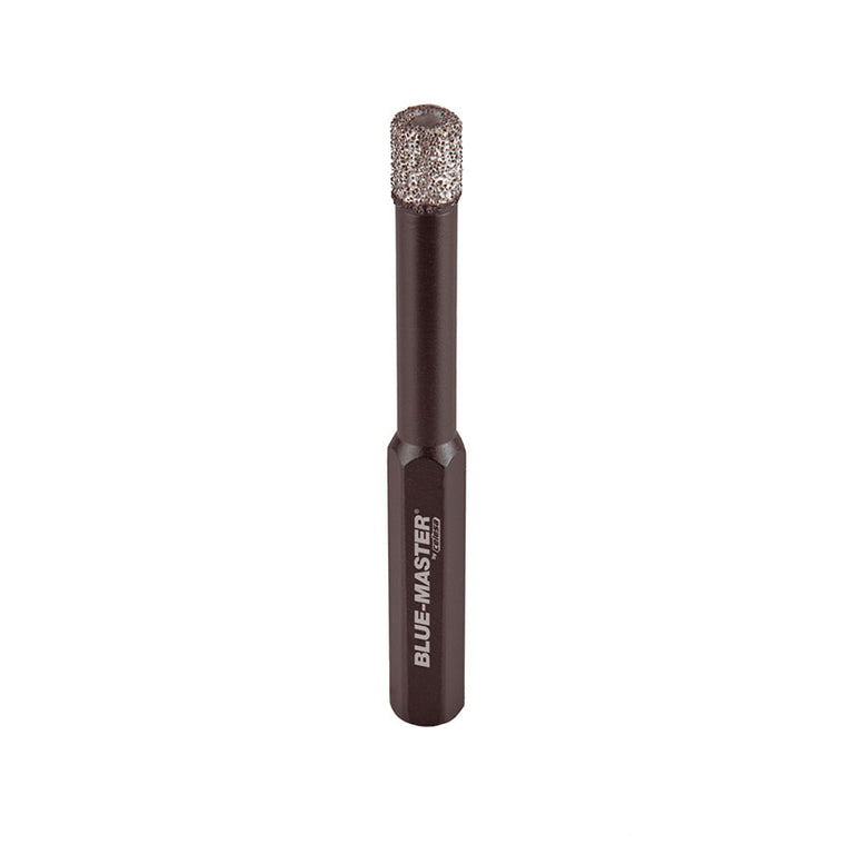 Broca de diamante Blue-Master CPS para corte en seco de porcelánico con mango hexagonal y acabado mate negro.