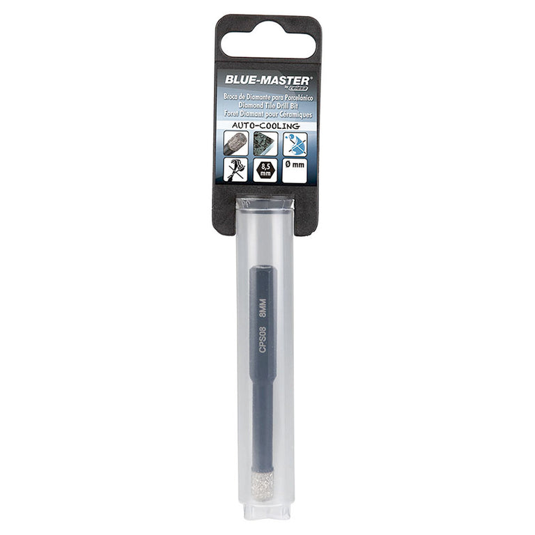 Blíster de broca de diamante Blue-Master 8mm con sistema de auto-refrigeración por parafina vegetal para gres.