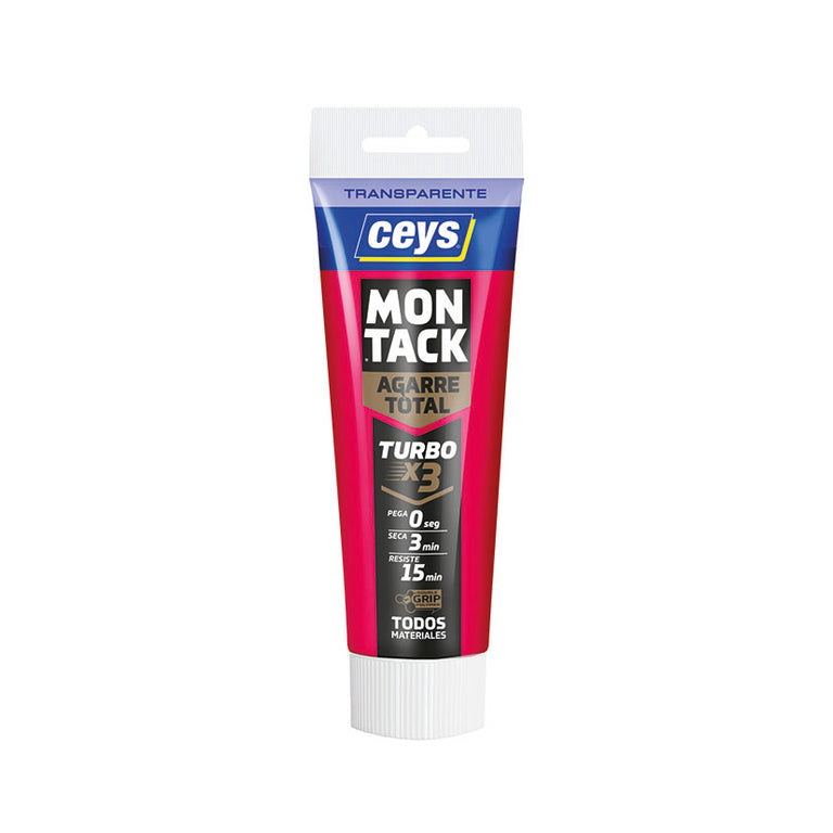 Tubo de adhesivo de montaje Ceys Montack Turbo Transparente 125ml con tecnología de agarre inmediato en 0 segundos.