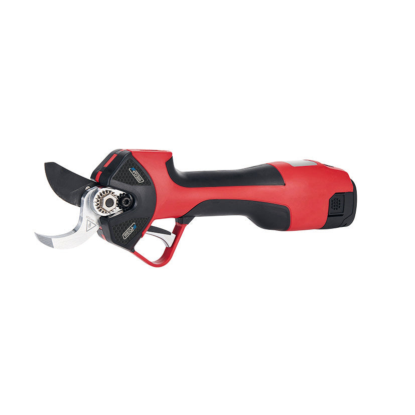 Tijera de poda eléctrica IREGA IRG32 a batería en color rojo y negro con cuchilla de acero de alta precisión