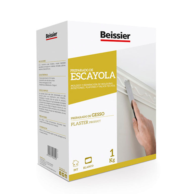 Caja de Preparado de Escayola Beissier de 1 kg para moldeo y reparación de interiores.