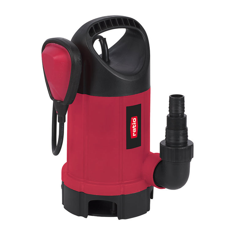 Bomba sumergible RATIO R-BSS400 roja para aguas sucias con interruptor flotante y salida de agua lateral