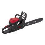 Motosierra RATIO R-M520 mostrando el sistema de arranque fácil y controles de seguridad