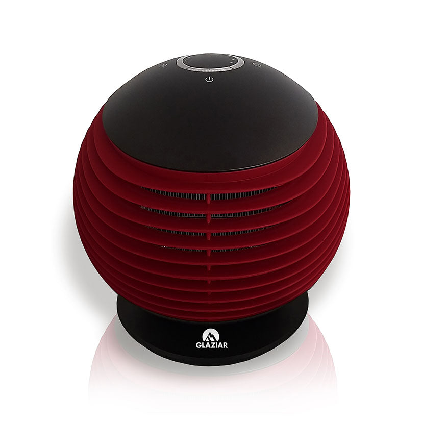 Calefactor cerámico HJM Calima 1500W con diseño esférico moderno en color rojo y negro