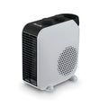 Termoventilador eléctrico Fácula Evo 2000W blanco y negro con termostato ajustable y diseño de doble posición.