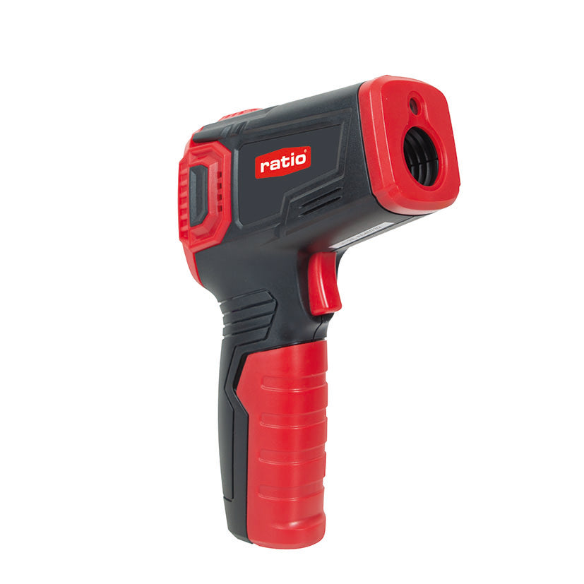 Lente frontal y puntero láser del termómetro de infrarrojos RATIO para medición sin contacto.