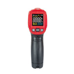 Termómetro infrarrojo RATIO HT-605A con pantalla digital LCD y botones de control frontales.