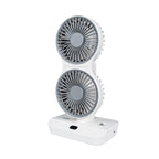 Ventilador portátil Habitex V10 plegado en posición vertical mostrando su diseño compacto y articulado