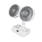 Vista lateral del ventilador recargable Habitex V10 mostrando la articulación de los cabezales y puerto USB-C