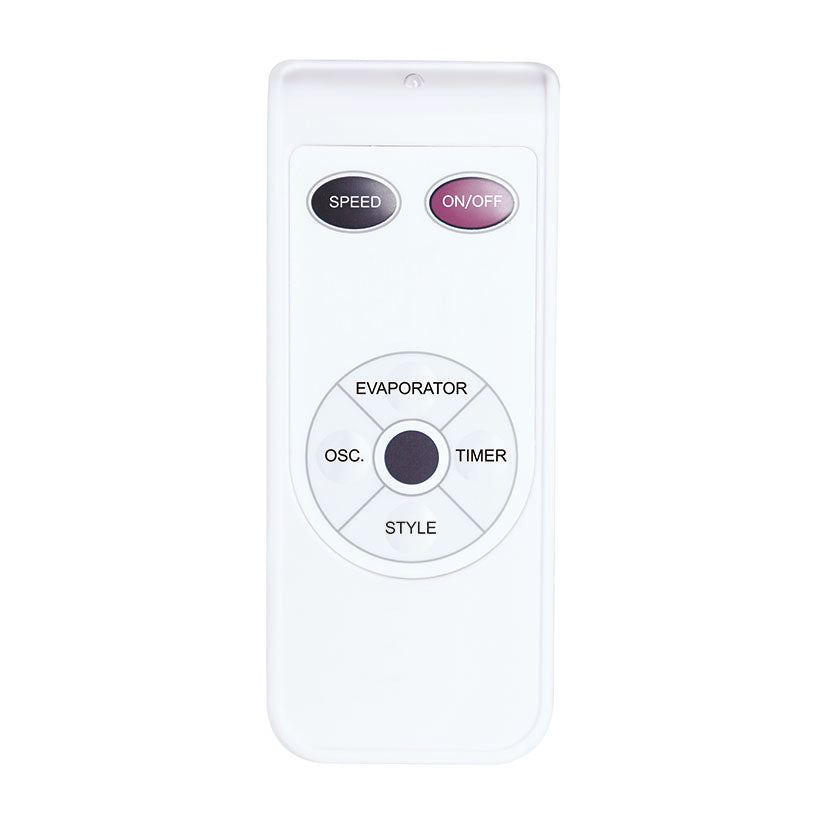 Mando a distancia blanco para climatizador HABITEX con botones de velocidad, oscilación y temporizador