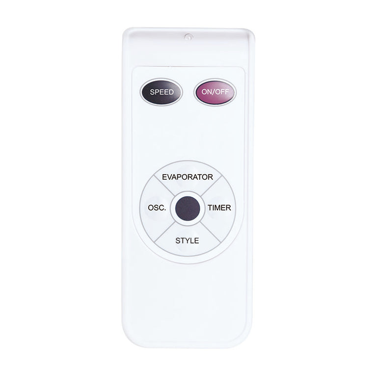 Mando a distancia blanco para climatizador HABITEX con botones de velocidad, oscilación y temporizador