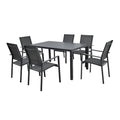 Conjunto de comedor para jardín Terrazza con mesa de cristal y 6 sillas de acero color antracita.
