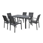 Conjunto de comedor para jardín Terrazza con mesa de cristal y 6 sillas de acero color antracita.