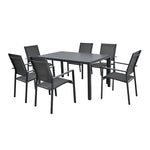 Conjunto de comedor para jardín Terrazza con mesa de cristal y 6 sillas de acero color antracita.