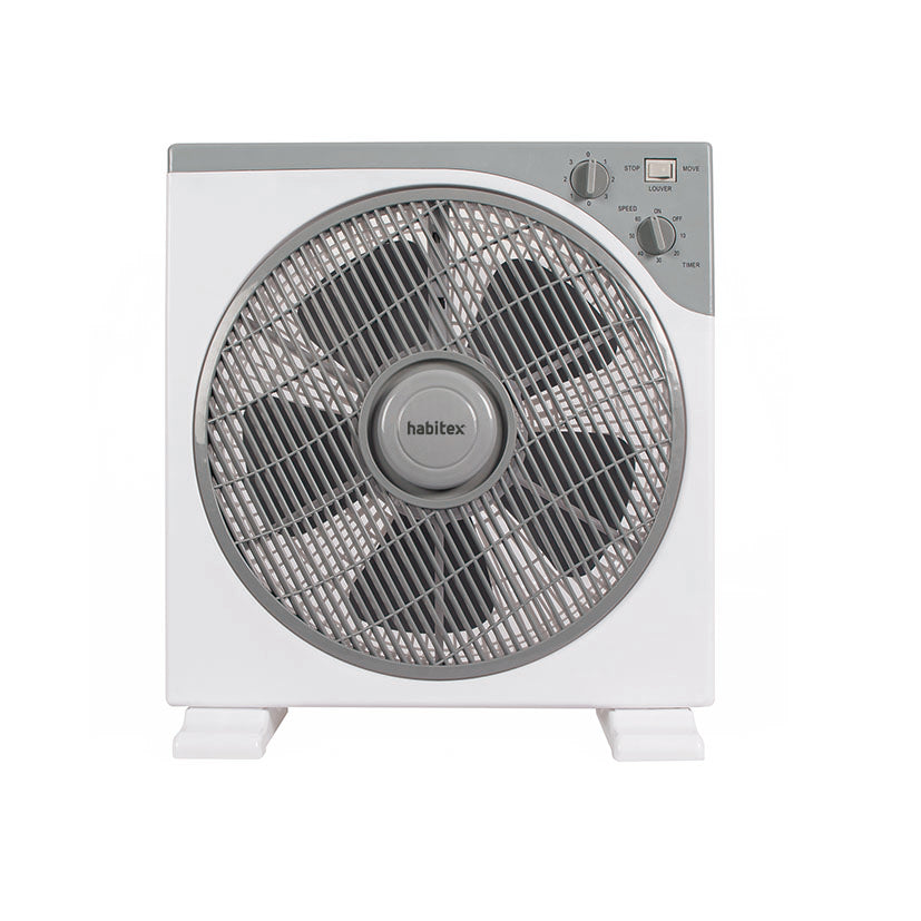 Ventilador de suelo HABITEX VS40+ blanco y gris con rejilla difusora, temporizador y controles frontales